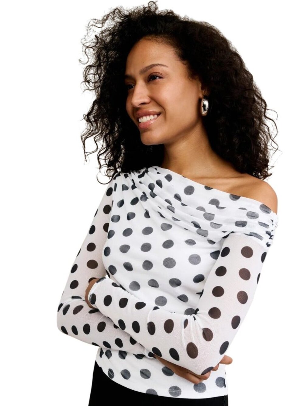 AFRM Barry Asymmetric Top in white Small Womens Long Sleeve